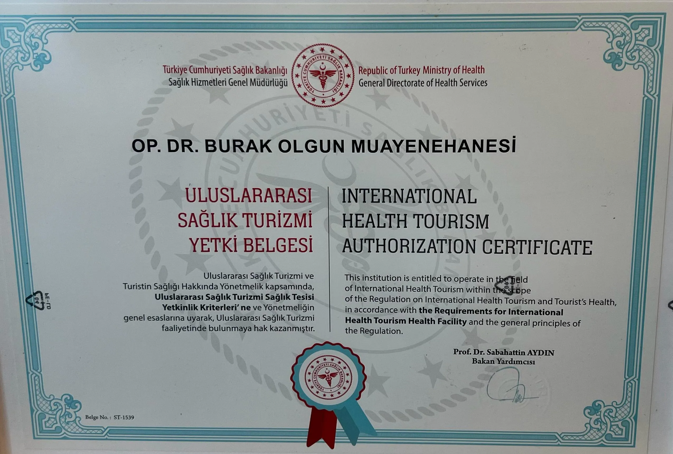 Uluslararası hasta hizmetleri yetki belgesi dokümanı